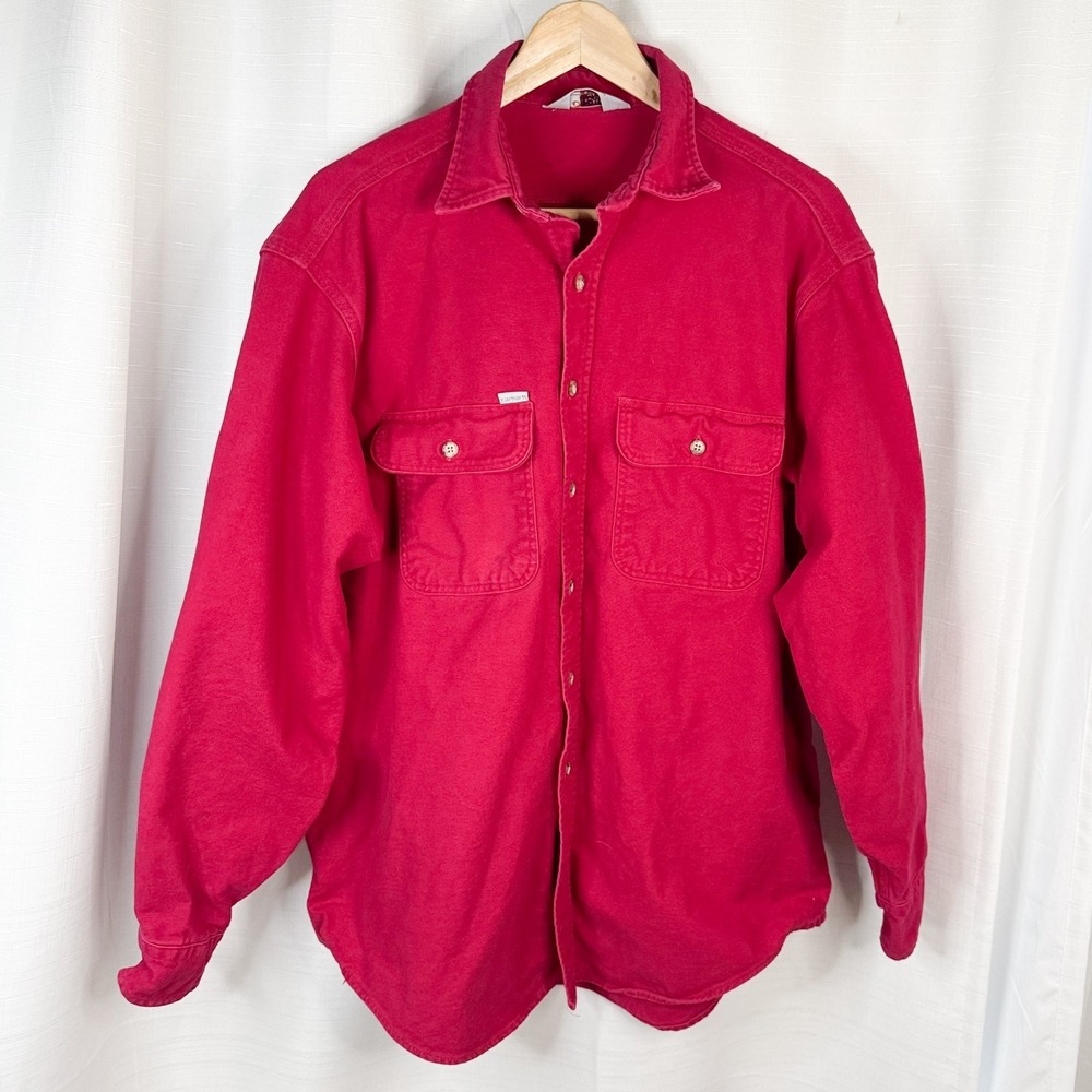 Vintage Carhartt Work Shirt Mens XL Dark Pink Canvas Button Up Rugged Outdoor